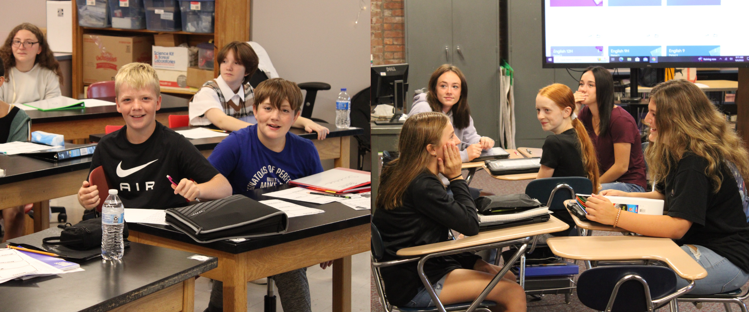 Students smiling and learning during class