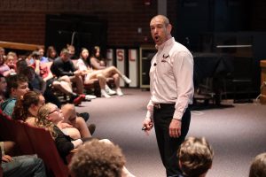 Tom Murphy, a Cooperstown High School graduate and All-American wrestler, speaks to students about the power of HOPE.