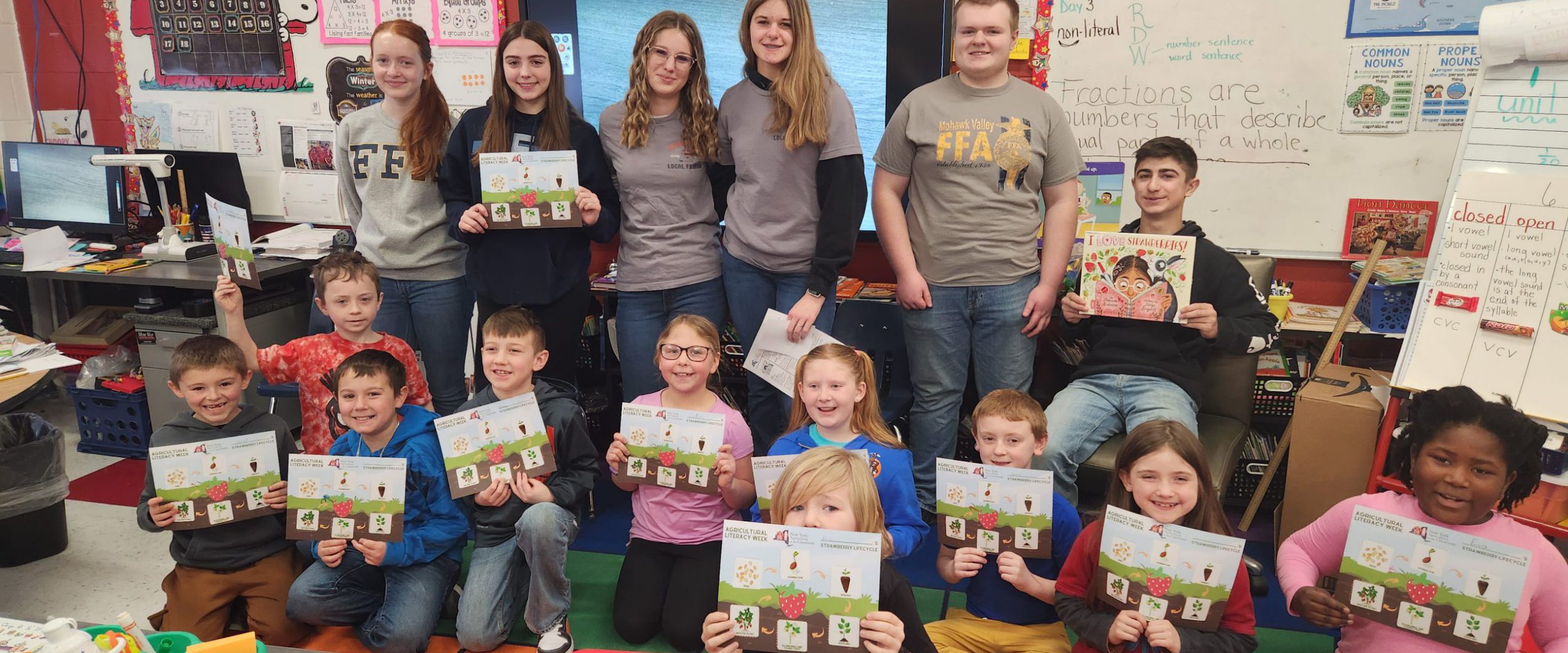 Agriculture Literacy Week was celebrated with the 2nd and 3rd graders. FFA members read I Love Strawberries by Shannon Anderson. Students then learned about the life cycle of the strawberry! Everyone was craving strawberry pancakes, ice cream, smoothies and even cake upon completion!