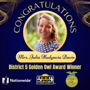 Mrs. Hudyncia-Davis was honored with the esteemed District V Golden Owl Award, recognizing her outstanding contributions and dedication to the Mohawk Valley FFA chapter.