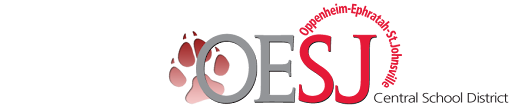 OESJ Central School District official logo with paw print behind the O